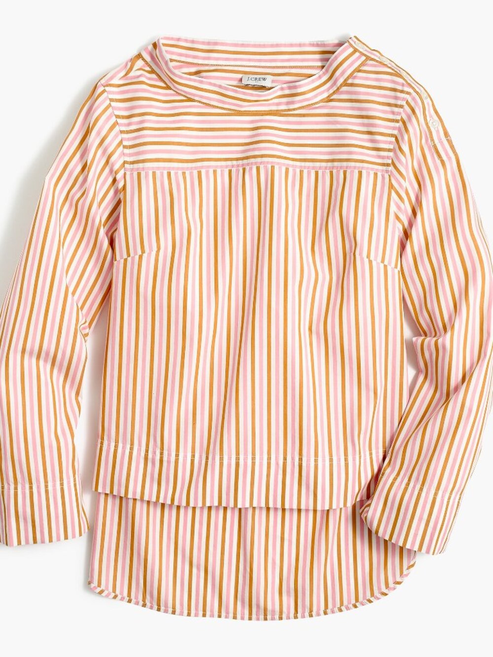NWT J. Crew Size 6 Pink Bronze Stripe Funnelneck Top in Cotton Poplin NEW